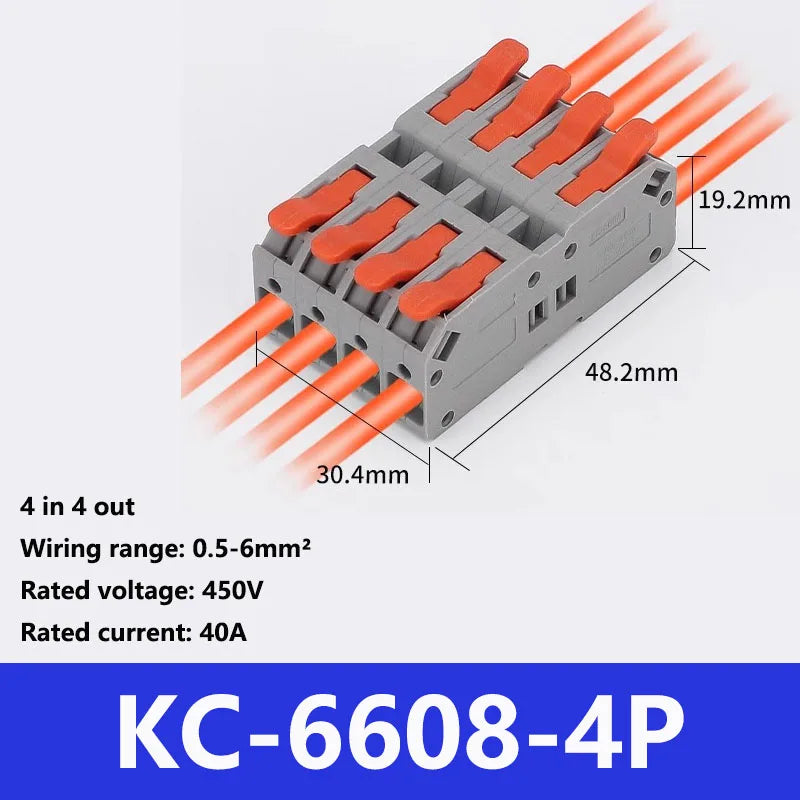 Fast Wire Connectors Universal Compact Terminal Block 6mm2 DIN Rail type Terminal 2 3 4 5 Pin Push-In Terminal Block With Lever