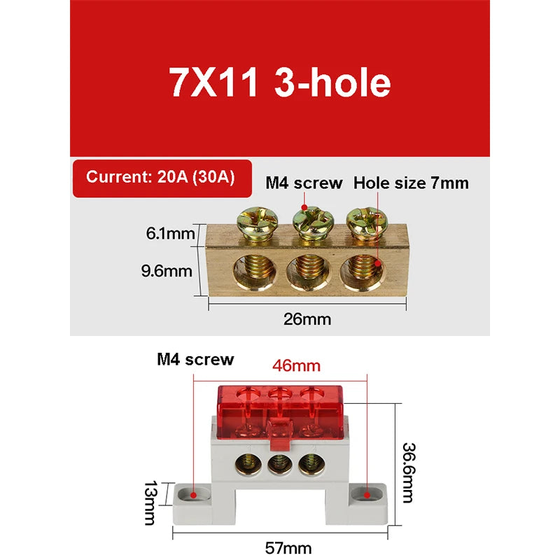 A10 Series 7*11 9*14 3/4/5/6/7/8/10/12 Hole Zero Ground Row Copper Bar Connection Terminal Wiring Terminal of Distribution Box