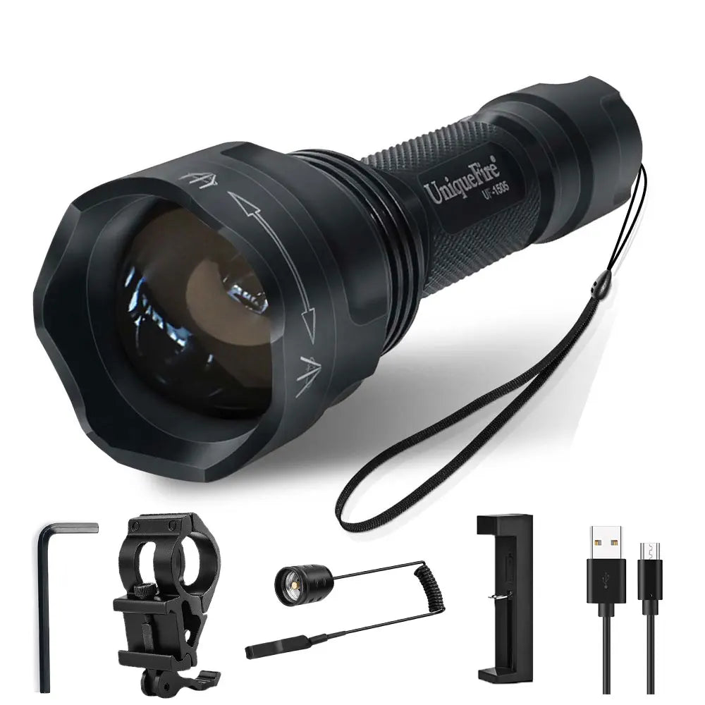 UniqueFire 1505 IR 850NM 940NM Mini LED Flashlight Upgraded Version Rechargeable Lamp Torch,Scope Mount,Charger,Remote Pressure