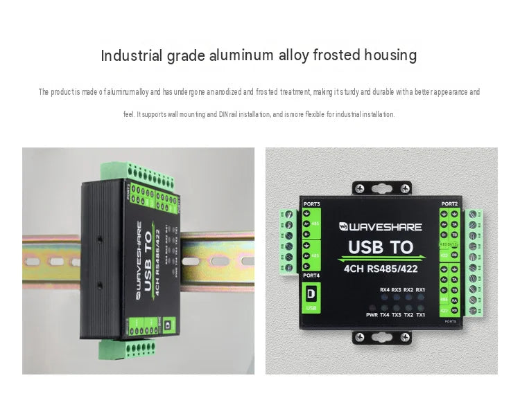 Industrial Isolated 4Ch USB to RS485 422 Converter Wall DIN Rail Mountable