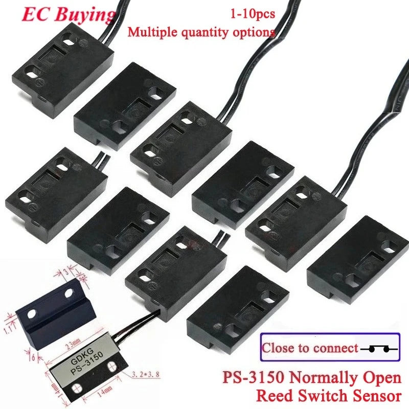 1-10Pcs PS-3150 Reed Switch Sensor PS3150 Normally Open NO Proximity Magnetic Door Window Contacts 30cm Wire Inductance Distance