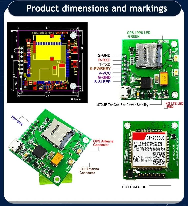 SIMCOM SIM7000E SIM7000G SIM7000JC Breakout Board Cat-M/NB-IoT/GSM Module Compatible With SIM900 SIM800F LTE GPS Antenna Kit