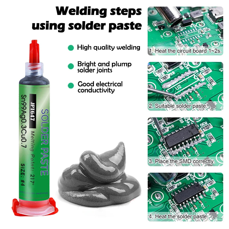Sn99Ag0.3Cu0.7 Lead Free High-Temperature Solder Paste Needle Tube for SMT PCB BGA Mobile USB Phone Socket Repair, LED Soldering
