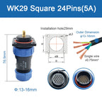SP29 Square Waterproof Connector Soldering Electric IP68 WK29 Aviation Male Plug Square Back Nut Socket Threaded Cable Connector
