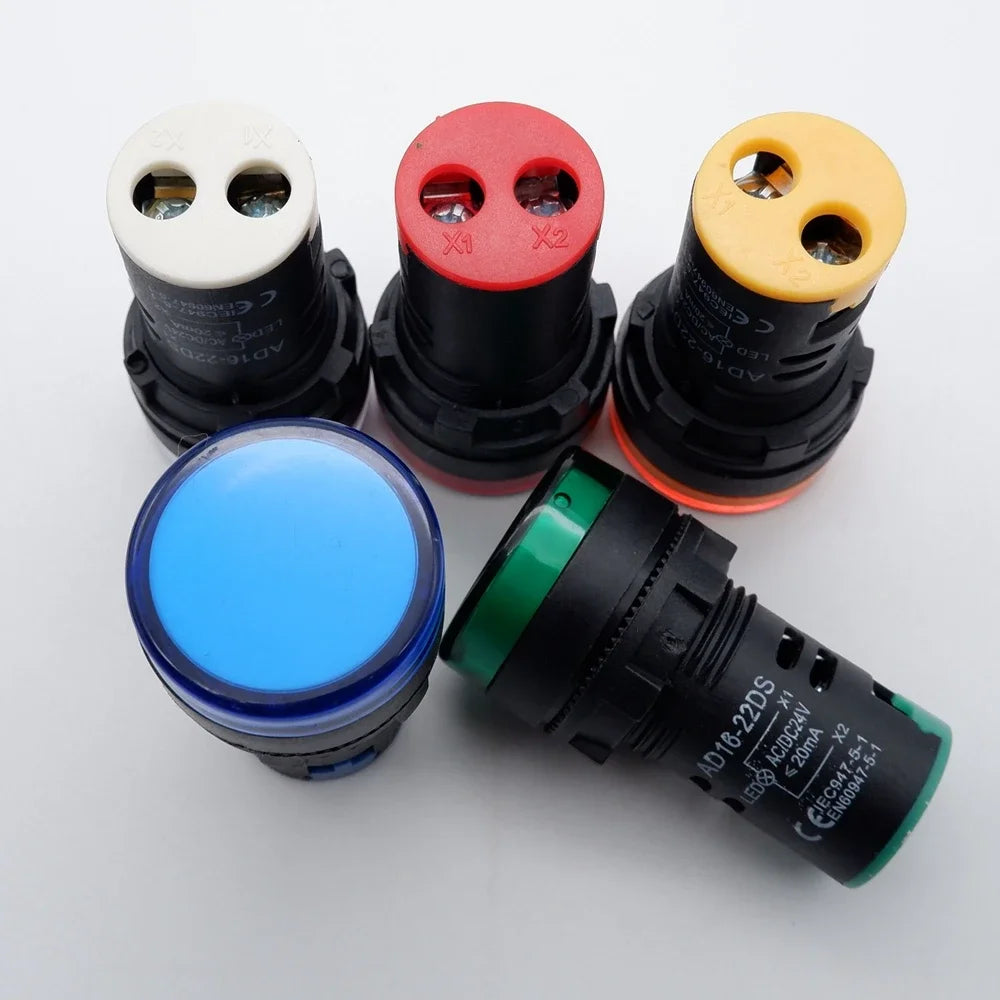 20pcs Plastic Indicator Signal Lamp AD16-22DS 22mm 12V 24V 220V Red Blue Green Yellow White LED Power Signal Light Panel Mount