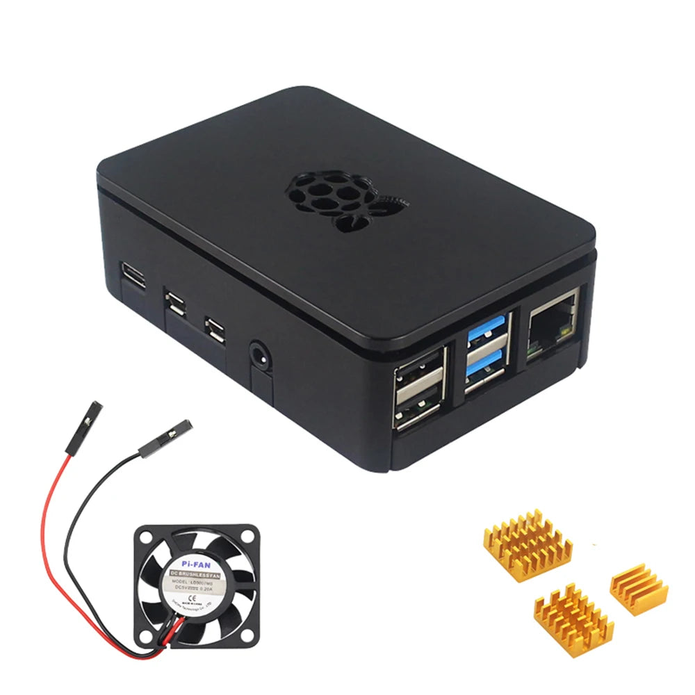 Raspberry Pi 4 Case Plastic Shell ABS Enclosure Box with Cooling Fan Heatsink Power Adapter Card HDMI Cable for RPI160