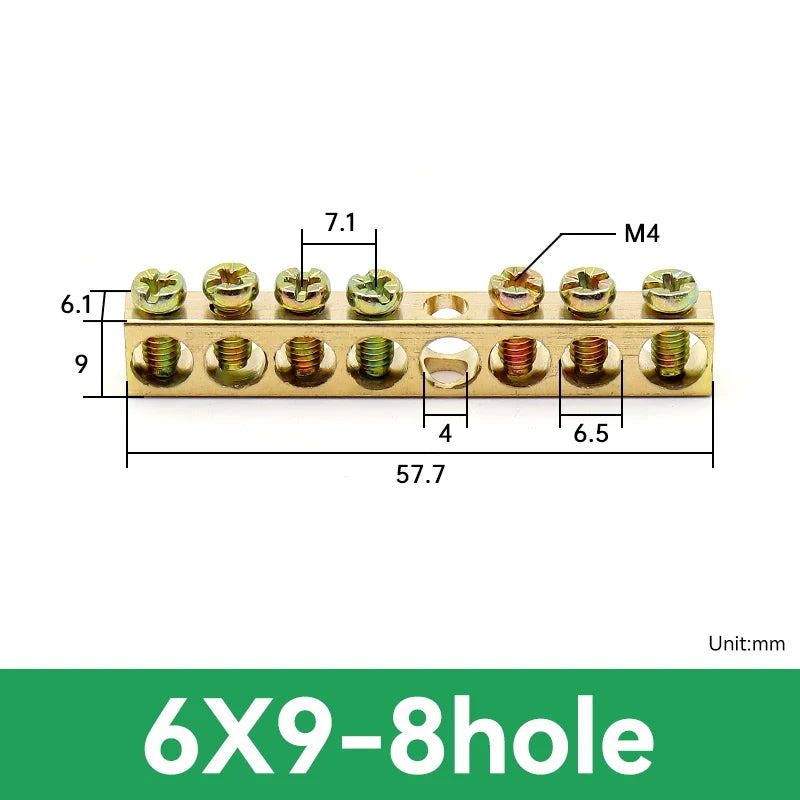 1 PCS Multi Specification Brass Ground Strip 5/6/7/8/9/10/12/15/20 Hole Brass Rod Grounding Terminal Ground Bar Terminal Strip