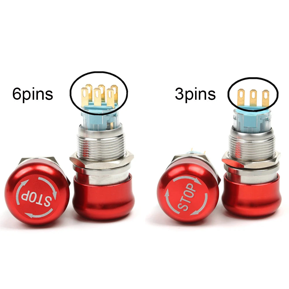 16mm 19mm 22mm Metal copper Emergency stop Push Button Switch Latching Car press button pin terminal Normal open Knob Rotary