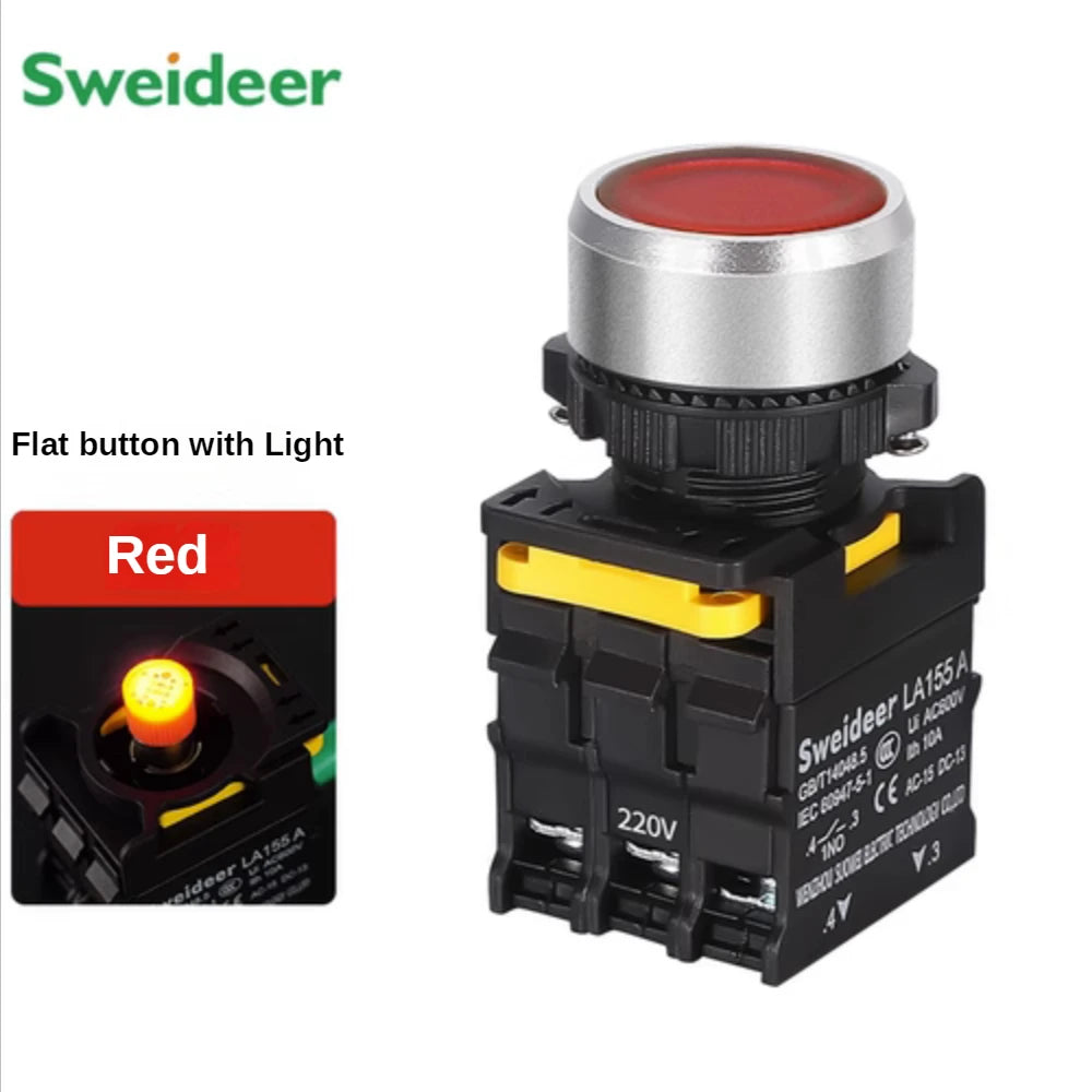 Push Button on Off Switch with LED 22mm Momentary Reset Self Locking Waterproof  Power Switch with Light 12V 24V 220V 10A 1NO2NC