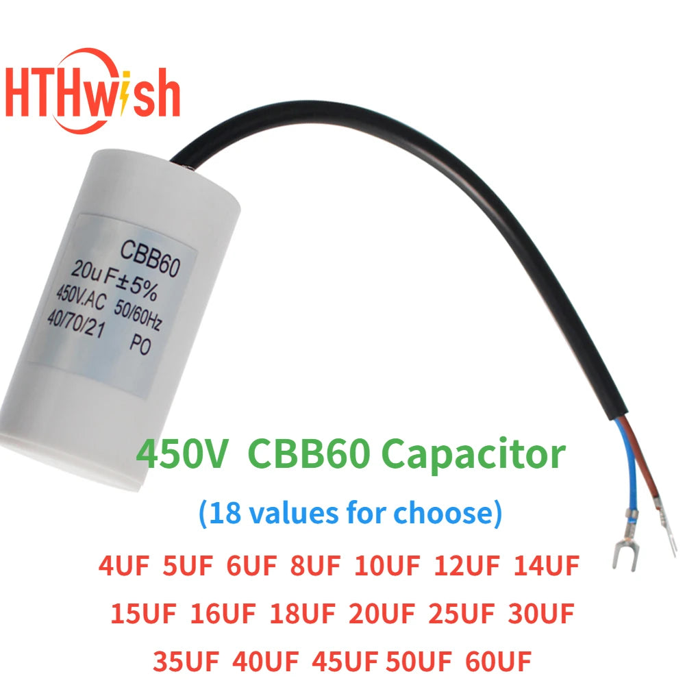 CBB60 Capacitors Motor Run For Start Water Conditioner Compressor Air Pump Machine 4/5/6/8/10/12/14/15/16/18/20/25/30/40/45UF