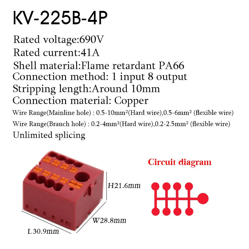 1PC 225 Series Wire Connectors Plug-in Electrical Terminal Block Spliceable One In Multiple Out Splitter Guide Rail Junction Box