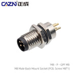 CAZN M8 Welding Panel Connector Male Female Back Mount Socket SMD 3 4 5 6 8 Core Angle Pin Male and Female Socket