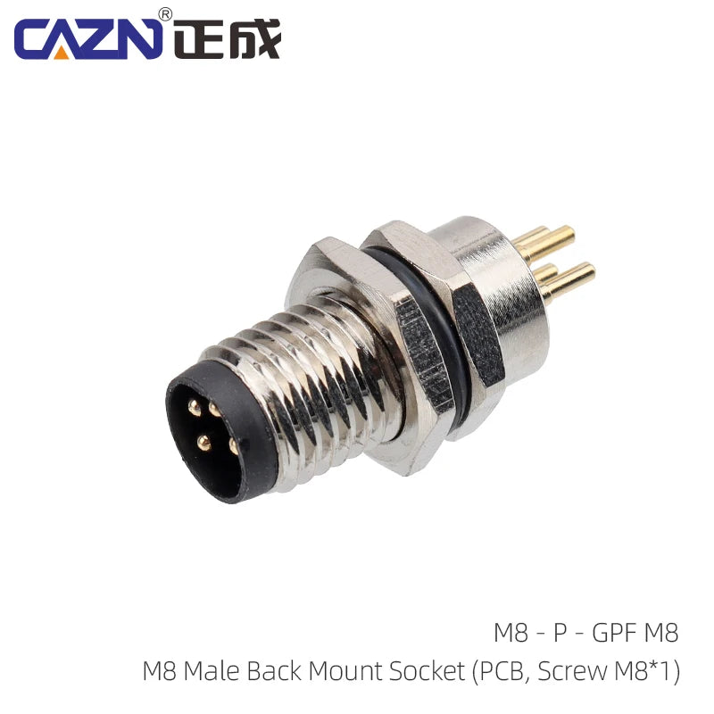 CAZN M8 Welding Panel Connector Male Female Back Mount Socket SMD 3 4 5 6 8 Core Angle Pin Male and Female Socket
