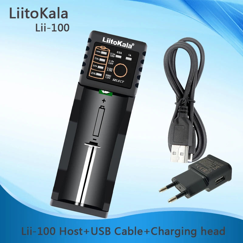LiitoKala Lii-100C Lii-100 B Battery Charger For 18650 18350 26650 16340 RCR123 14500 3.7V 1.2V Ni-MH Ni-Cd 2A USB Smart Charger