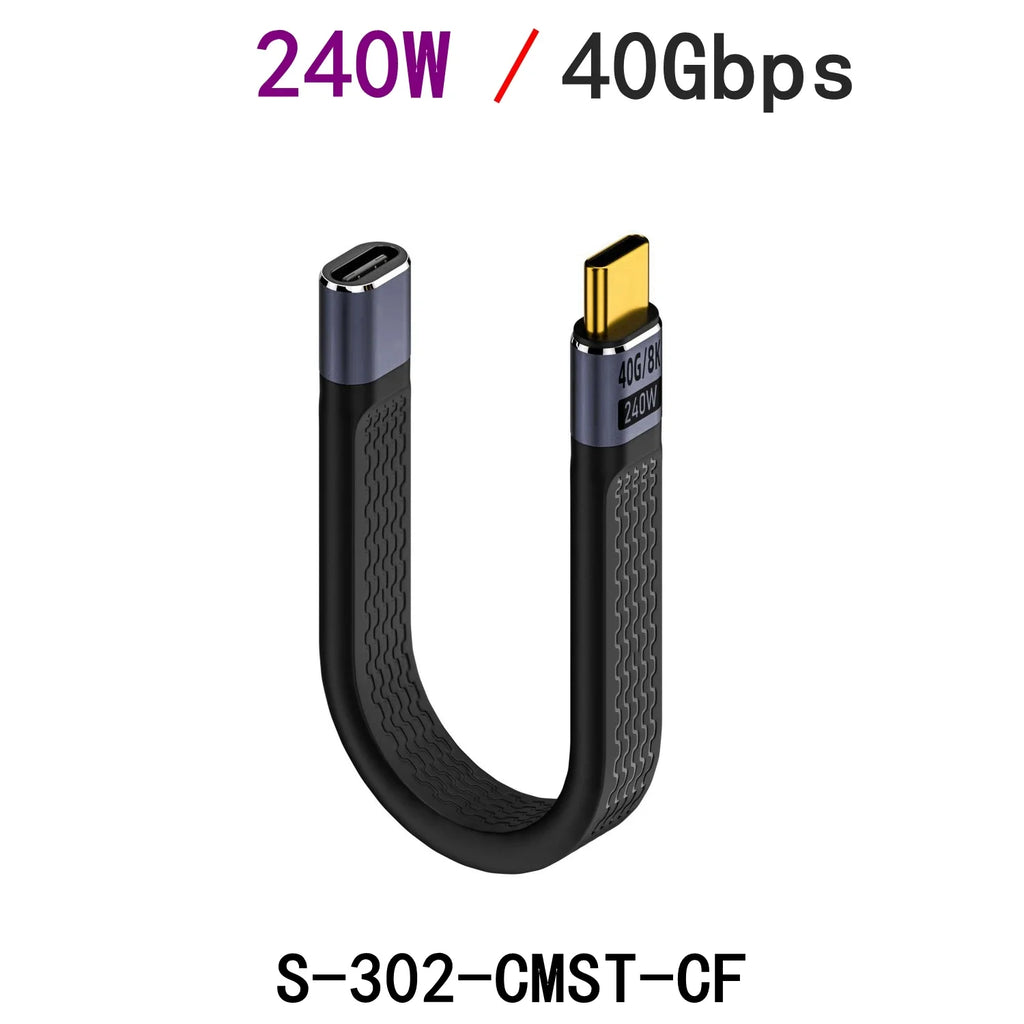 Elbow USB 4.0 Gen3 40Gbps FPC Cable PD 240W 5A Quick Charge USB C to Type C Cable Thunderbolt 3 8K @ 60Hz USB C Data Cable