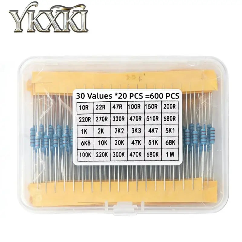 300pcs 600pcs 820pcs 1/4W 1% Metal Film Resistors Kit 10R Ohm ~1M Ohm 30Values 41Values Electronic Components Kit