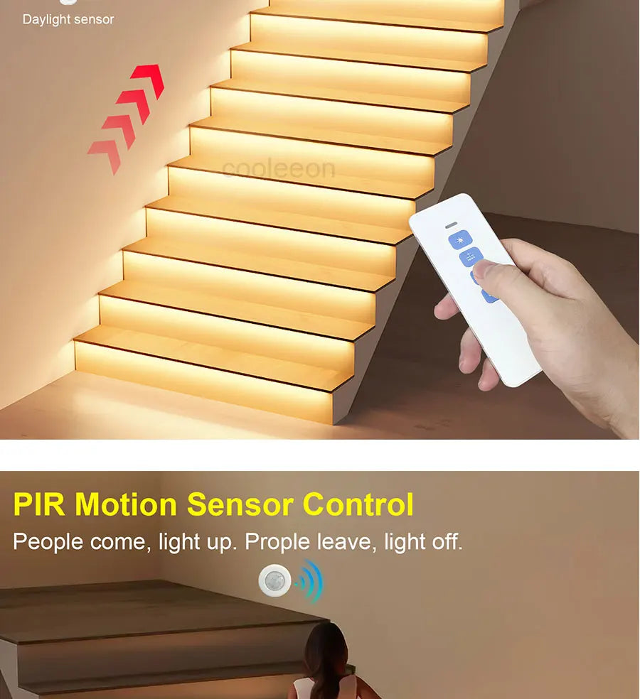COB LED Strip PIR Motion Sensor Stair Lights Kit Step by Step Control Indoor Smart Staircase Lighting Controller with Main Line
