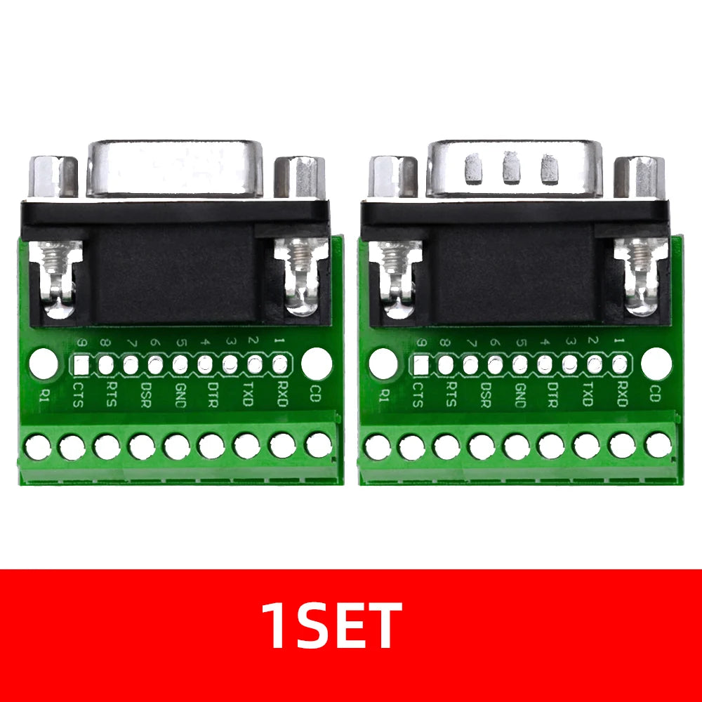 DB9 RS232 Serial Breakout Board: 9-Pin Solderless Connectors (Female & Male) – Terminal Adapter