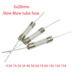 20PCS 5x20mm Ceramic Slow Blow Fuse with Pins, 250V Time Delay Tube Fuses 0.5A-15A for Power Supply