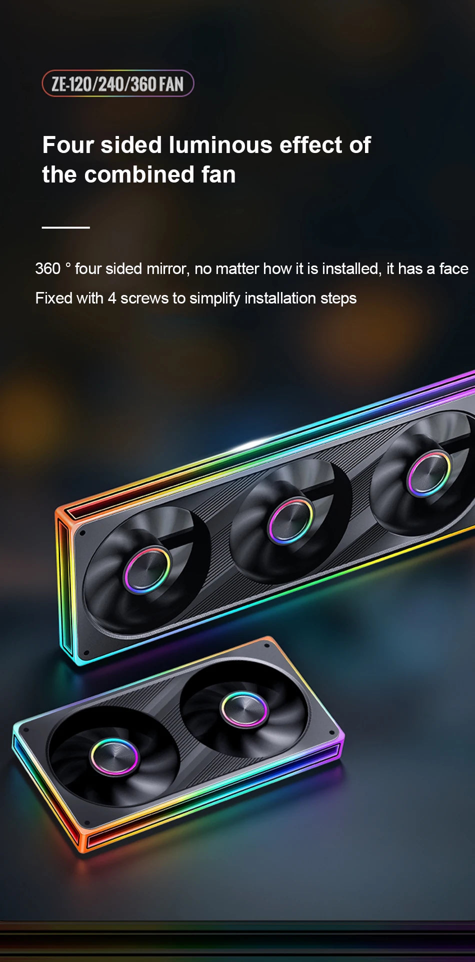 JONSBO ZE-120/240/360 PC Case Fan ARGB Four-sided Thousand-layer Mirror PWM Gaming Combined Cooling Fan