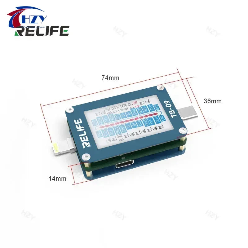 RELIFE TB-09 Tail Plug Detector Lightning Type-C Interface Charging Port Tester High-definition Display Mobile Phone Diagnosis