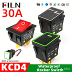 FILN 30A/220V Heavy Duty 4 Pin DPST IP67 Sealed Waterproof T85 Auto Boat Marine Toggle Rocker Switch with LED 12V 220V 30x22