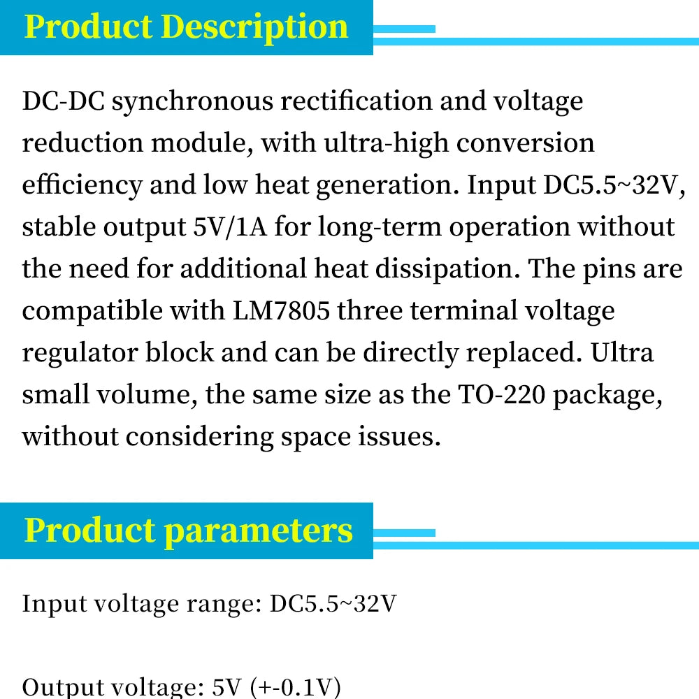 DC5.5-32V to 5V/1A Voltage Regulator Replace TO-220 LM7805 5V Positive Voltage Regulators Input 5.5-32v To 5v1a Buck Module