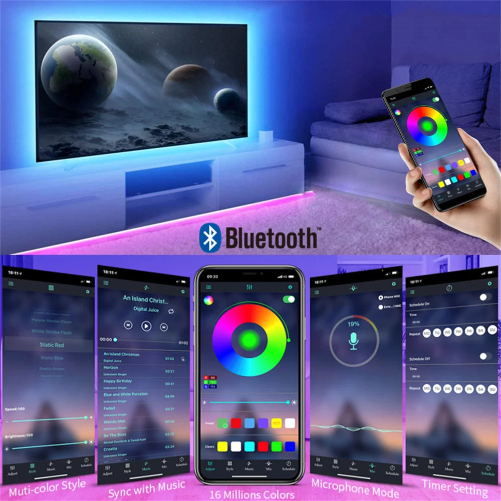 RGB 5050 LED Strip Lights App Control TV Backlight Flexible Ribbon Tape USB 5V Led Light for PC Gaming Room Decoration