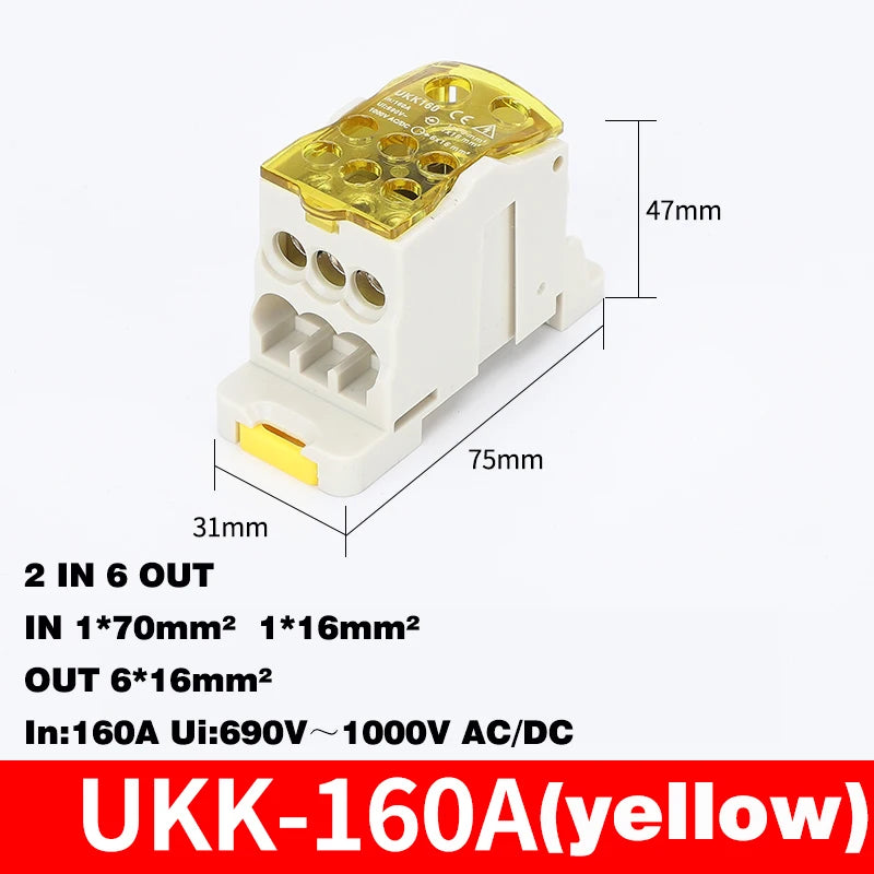 Din Rail Terminal Block UKK 80A/125A/160A/250A/400A Distribution Box One In Several Out Unipolar Junction Box Wire Connector