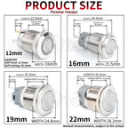 12/16/19/22/25/30/40mm Waterproof Metal Push Button Switch NO LED Light Momentary Latching Car Engine Power Switch  1NO1NC