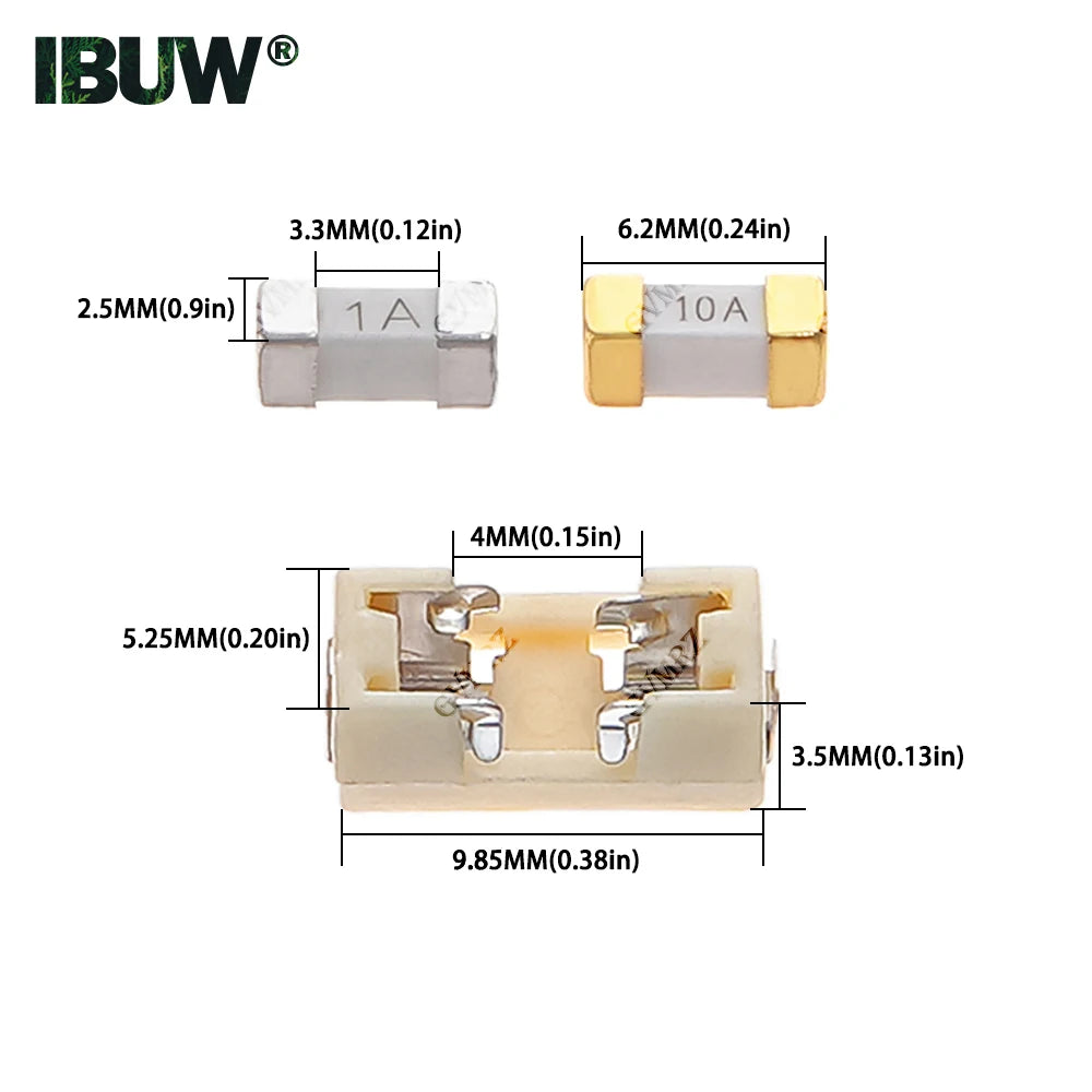 10PCS 500MA 750MA 3A 4A  0.75A 1808 SMD Fuse Fast Acting Surface Mount Fuses 5A 6.3A 10A 12A 15A for PCB Circuit Protection 0.5A