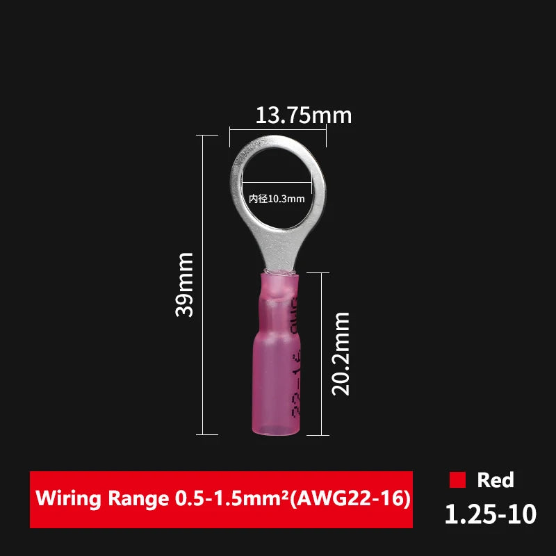 Heat Shrink Ring Round Insulated Terminals Wire Cable Connectors Wiring Crimp Terminals RV1.25/2-5/6/8 Marine Seal Up Waterproof