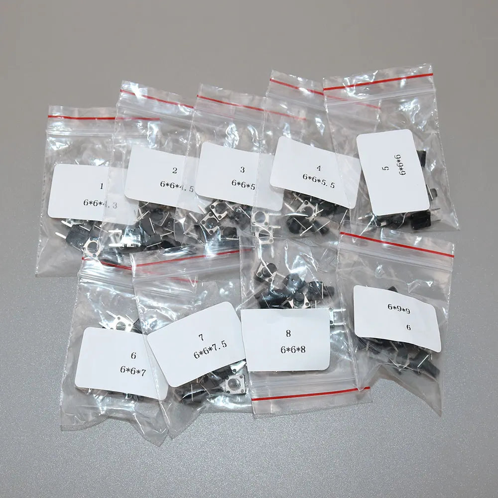 90Pcs 6*6 Tact Switch Tactile Push Button Switch Kit Height: 4.3 ~9MM DIP 2P micro Switch 6x6 Key Switch For Arduino