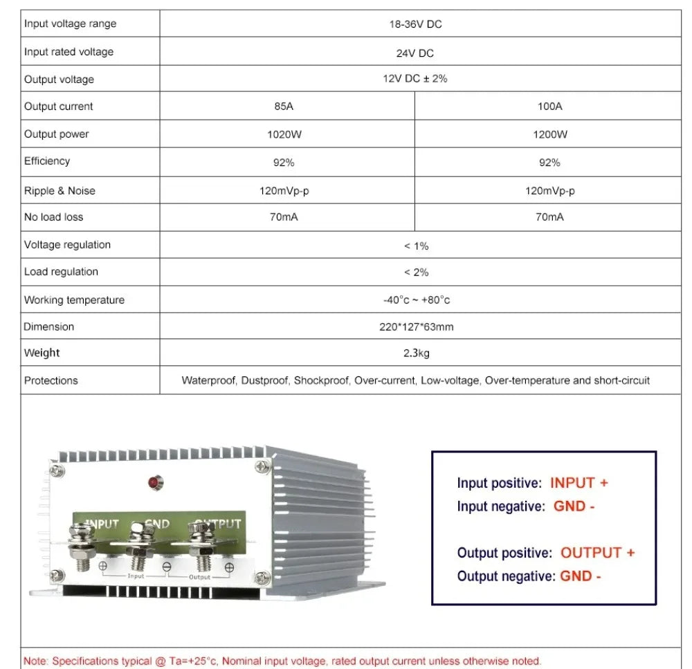24V to 12V 13.8V 120A 100A 80A DC DC Step Down Converter 24V-13.8V Buck Regulator Voltage Transformer Stabilizer for Cars Module