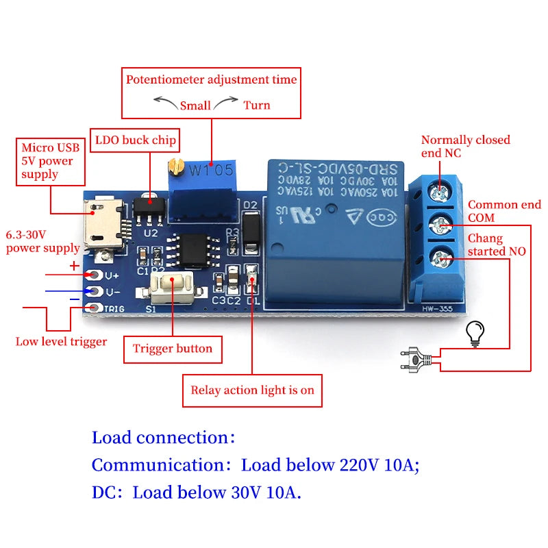 Javino 1/5/10Pcs Smart Electronics 5V-30V Micro USB Power Adjustable Delay Relay Timer Control Module Trigger Delay Switch