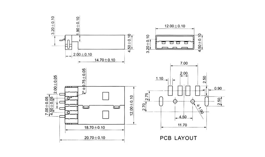 10pcs/lot USB 2.0 4Pin A Type Male Plug SMT Connector Black G49 for Data Transmission Charging