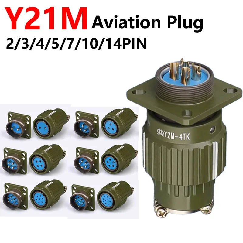 Y21M Series Fast Buckle Aviation Fixed Type Industrie Connector Plug Socket Male Female  2/3/4/5/7/10/14/16 Pin Army Green