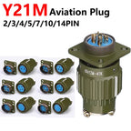Y21M Series Fast Buckle Aviation Fixed Type Industrie Connector Plug Socket Male Female  2/3/4/5/7/10/14/16 Pin Army Green