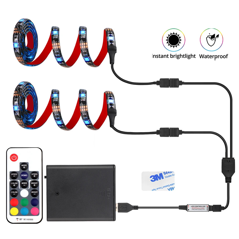 Coolo 5050 RGB LED Strip Lights IP65 Waterproof 2 x 100cm For Bike Electric Scooter Skateboard Motorcycle Taillight Safety Light