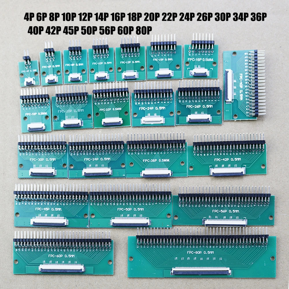 1pcs 4/6/8/10/12/15/16/18/20/22/24/26/30/34/36/40/42/45/50/56 Pin FPC/FFC Adapter Board 0.5mm To 2.54mm Connector
