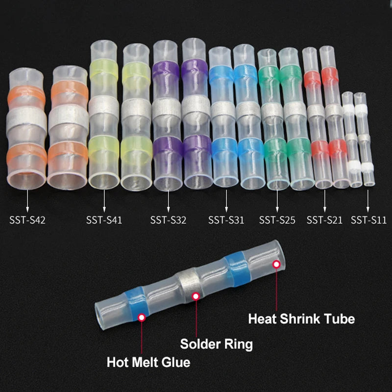 Solder Seal Wire Connectors Boxed Connectors Kit Heat Shrink Sealed Insulated Butt Splice Terminal Waterproof Shrinkable Sleeve