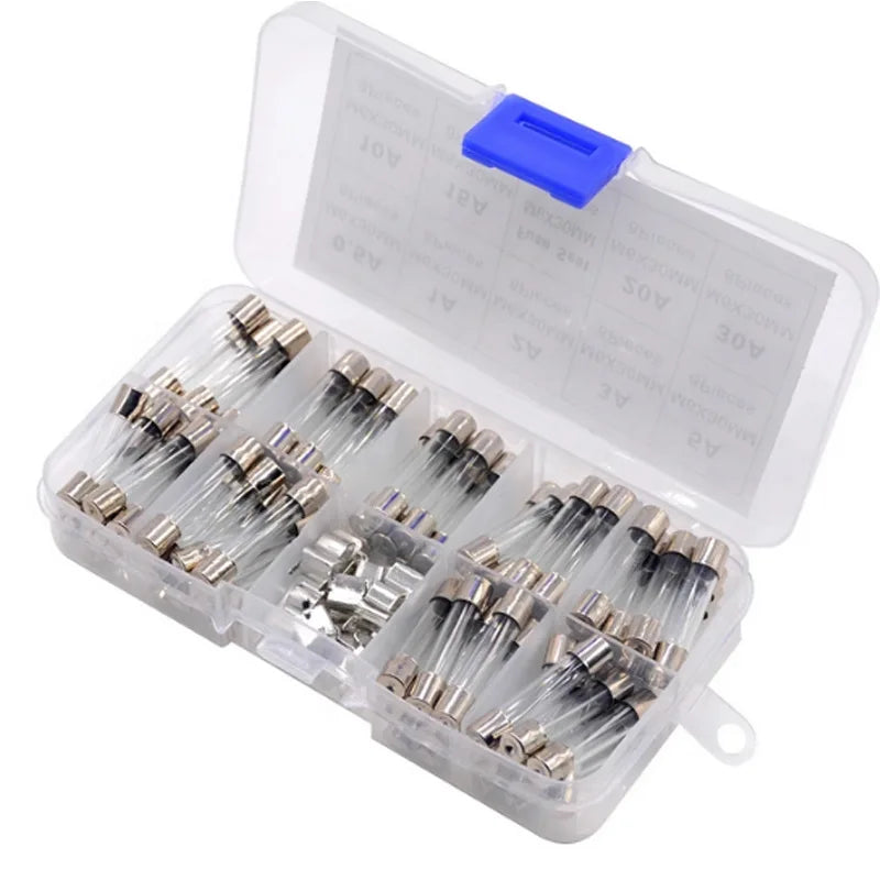 100/72pcs Car Fast-blow Glass Fuses Car Glass Tube Fuses 0.2-20A 0.5-30A Assorted Kit for Car Light Inflator vacuum Cleaner