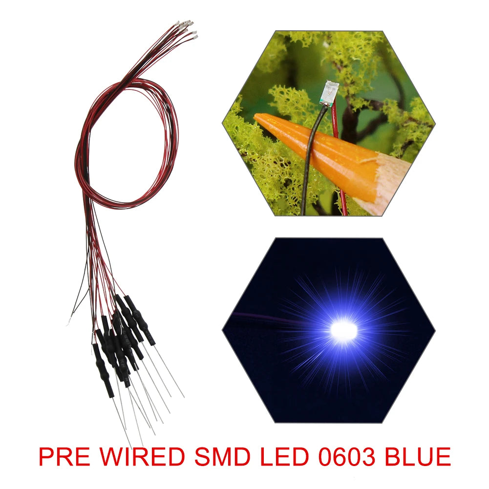 20pcs Pre-wired 20cm Long 30awg Wire SMD LED 0402 0603 0805 Lights Soldered Resistor for 12V White Red Blue Yellow Green