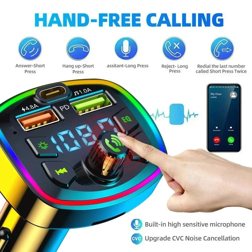 Car Charger Bluetooth 5.0 FM Transmitter Receiver Dual USB Car MP3 Player Adapter Auto Stereo Radio Handsfree Wireless Car Kit