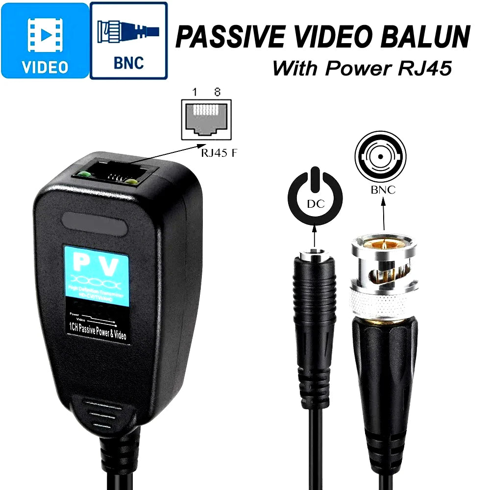 1CH Passive Balun RJ45 CCTV Video Transceiver Coax BNC for HDCVI HDTVI AHD Analog High Definition Camera Power Supply Connectors