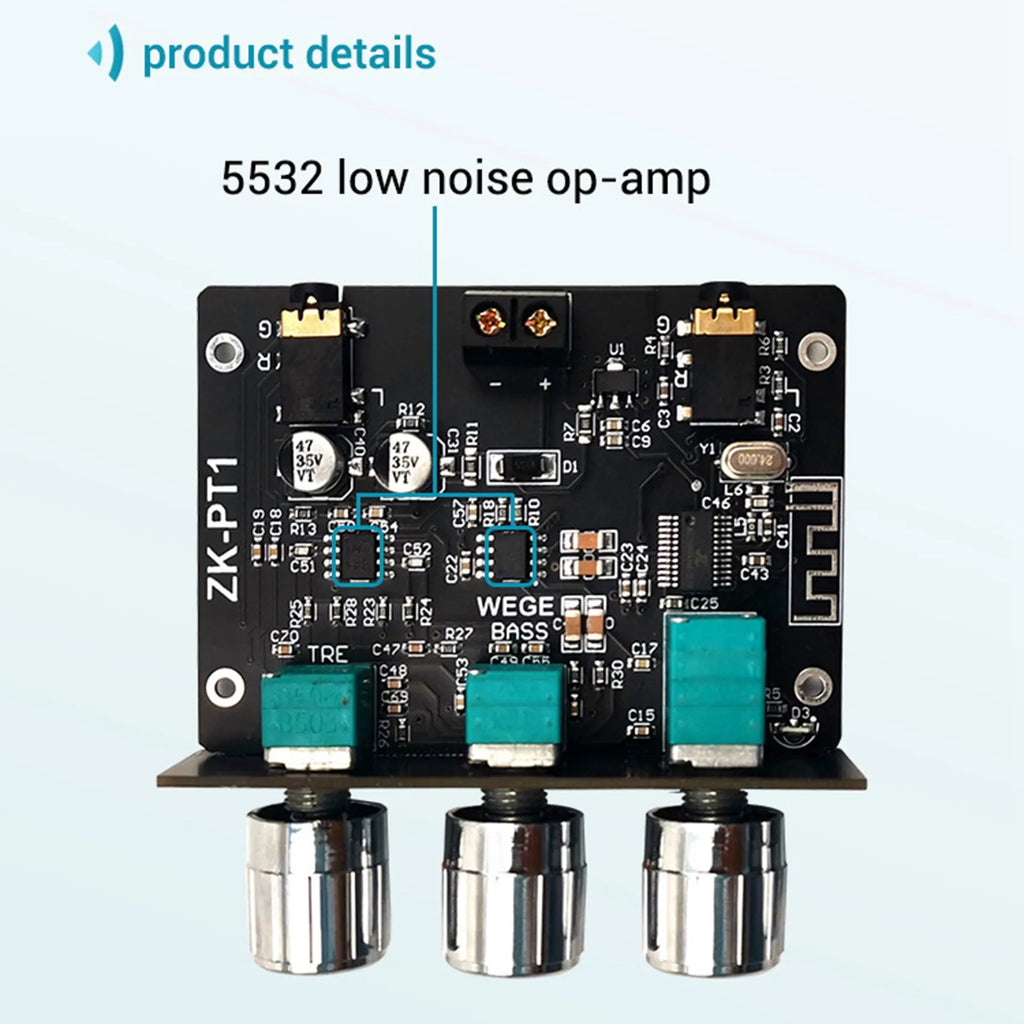 B02B-Bluetooth 5.0 Decoder Board Dual Channel Stereo Low Noise High and Low Tone Pre-Module Amplifier Board ZK-PT1