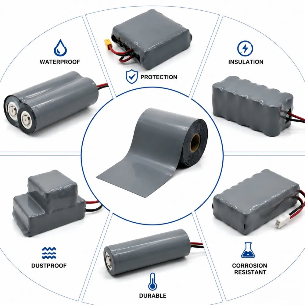 Gray 18650 Lithium Battery PVC Heat Shrink Tube, 30mm-100mm Width, Battery Pack Sleeve Insulation Protective Shrink Sleeve