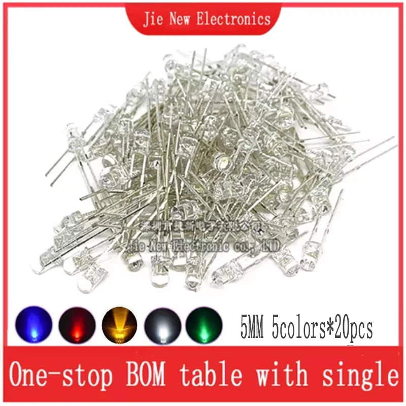 3mm 5mm LED Diode Assorted Kit White Green Red Blue Yellow Orange F3 F5 Leds Light Emitting Diodes Electronic Kit