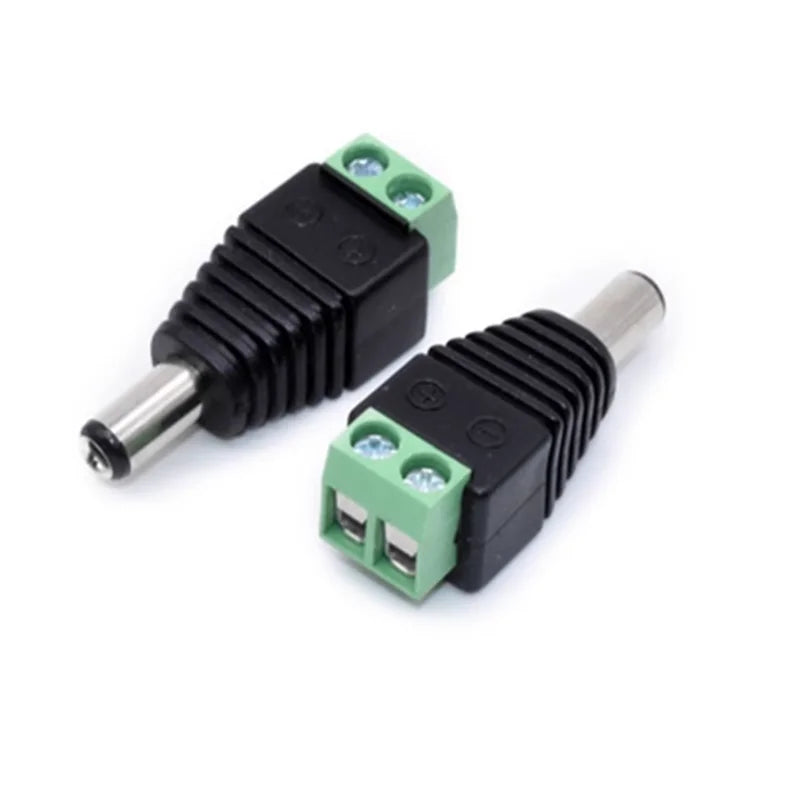 Male and Female Welding-Free DC Plug 5.5x2.1mm 2.5mm Welding-Free DC Female Head Green Terminal Monitoring Power Plug Push-But
