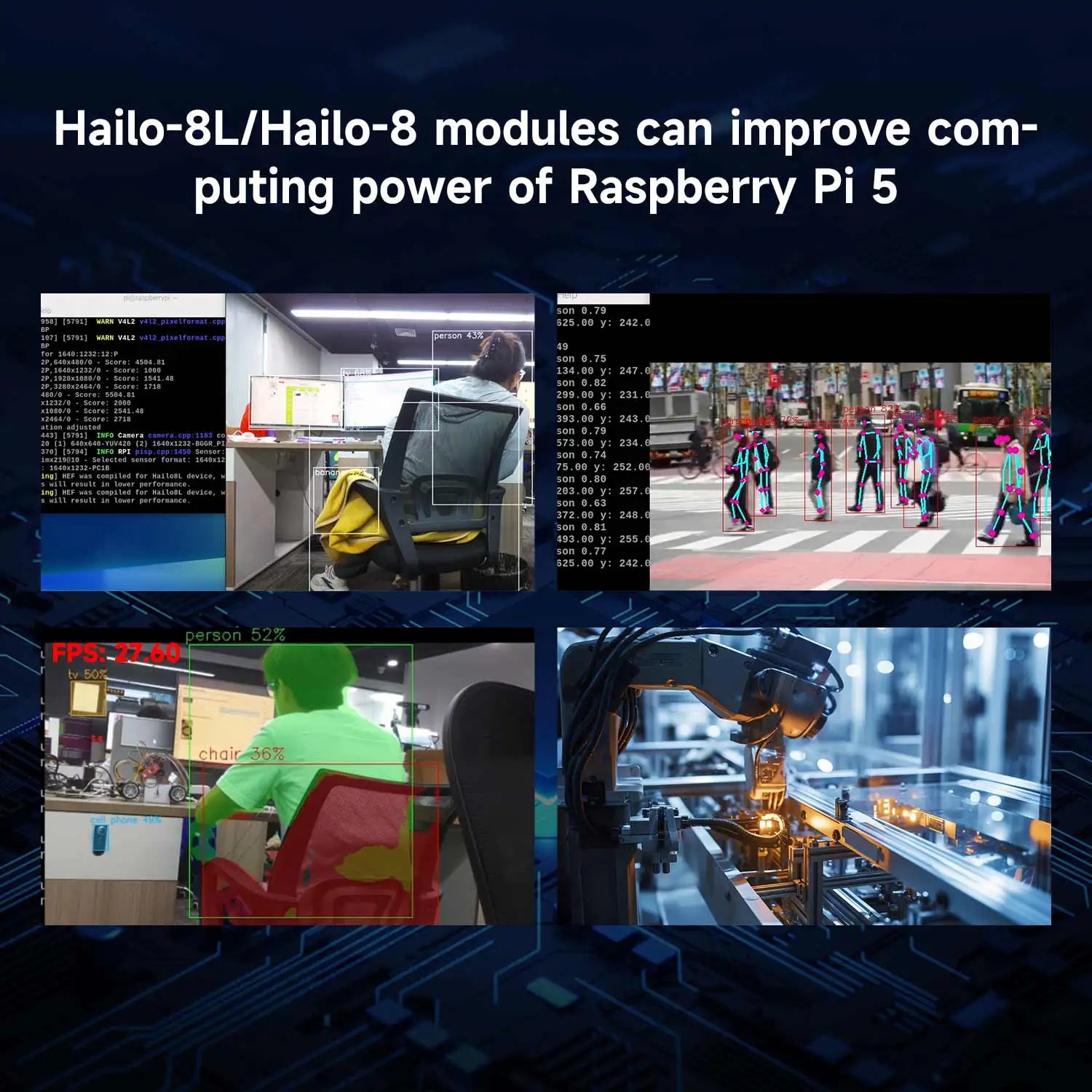 Raspberry Pi 5 AI Kit Hailo-8 and Hailo-8L Accelerator Module 13Tops/26Tops with PCIe to M.2 Board